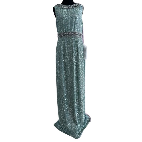 Mac Duggal 10839 Jewel Neck Sequin Gown Dress Mint Size 6 NWT - Picture 4 of 15